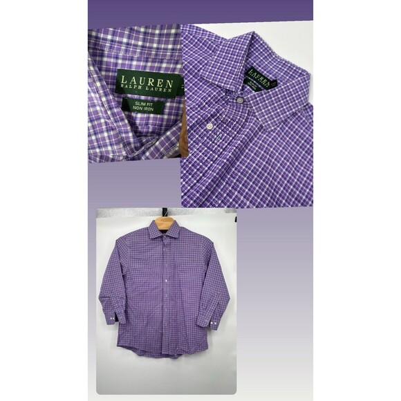 Ralph Lauren Mens Button Down Long Sleeve Slim Fit Shirt Purple Gingham 17-32/33 - Picture 11 of 11
